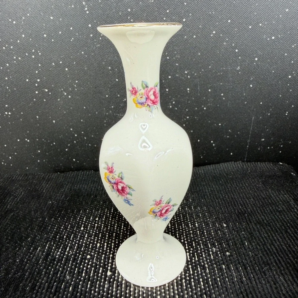 Lord Nelson Pottery Bud Vase Floral Rose Gold Trim England 3641 5in Hand Crafted
